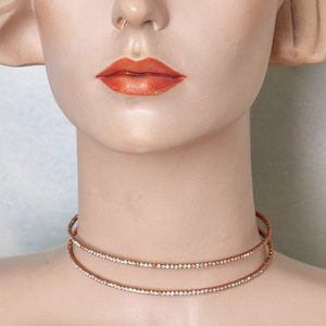 Costume Jewelry Faux Diamond 2-Strand Choker set in faux gold.